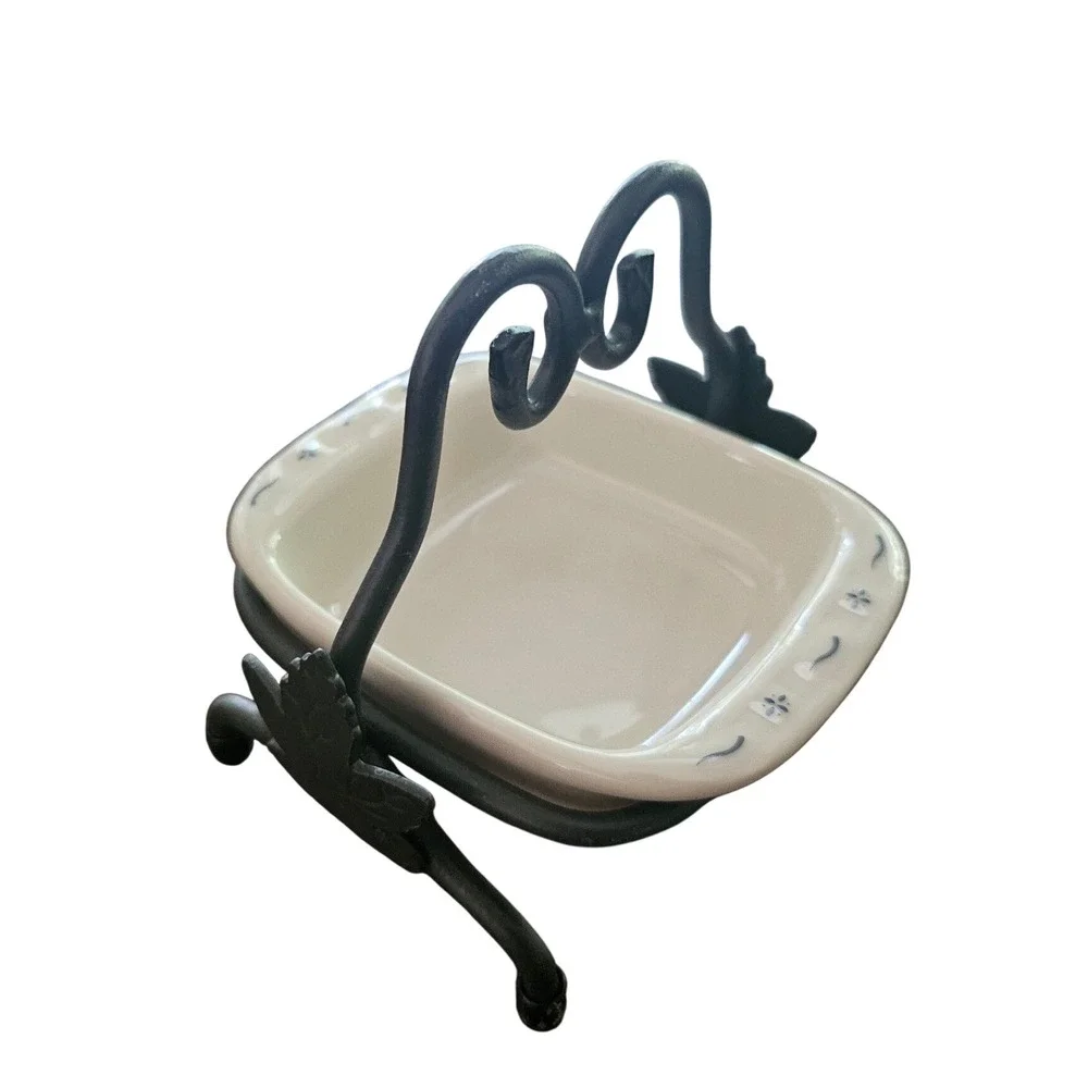 Longaberger CC Wrought Iron 8 X 8 Mini Pedestal Stand & Baking Dish